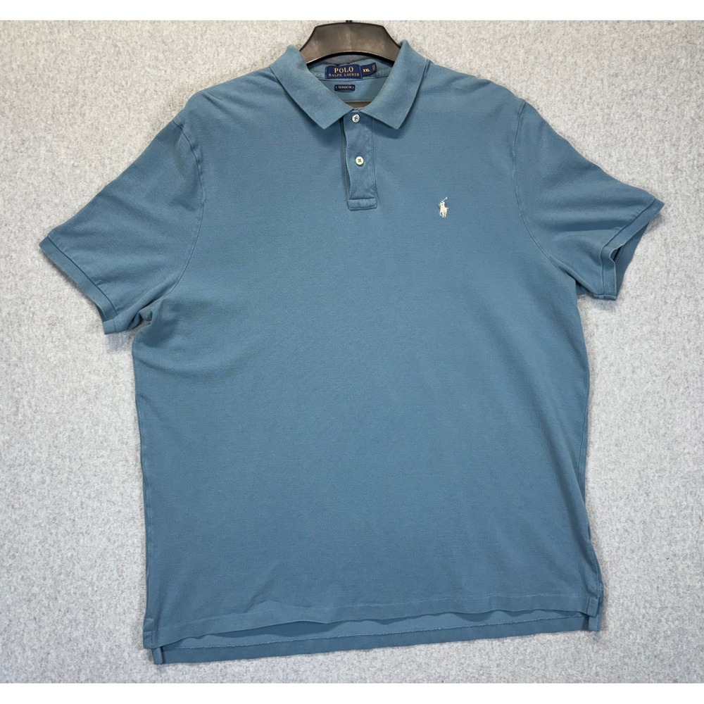Polo Ralph Lauren Mens XXL Classic Fit Short Sleeve Pique Polo Shirt Blue Grey